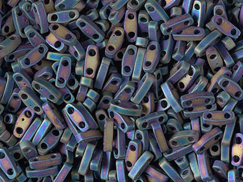 Quarter Tila™Beads 5x1.2x1.9 mm, 2 Holes, Matted Multi Iris, Miyuki Japanese Beads