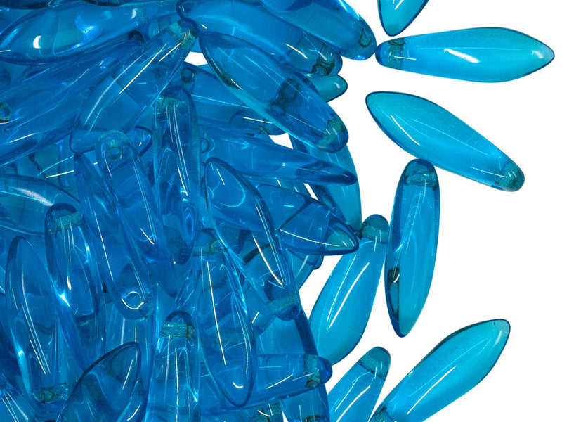 Dagger Beads 5x16 mm, Crystal Blue, Czech Glass