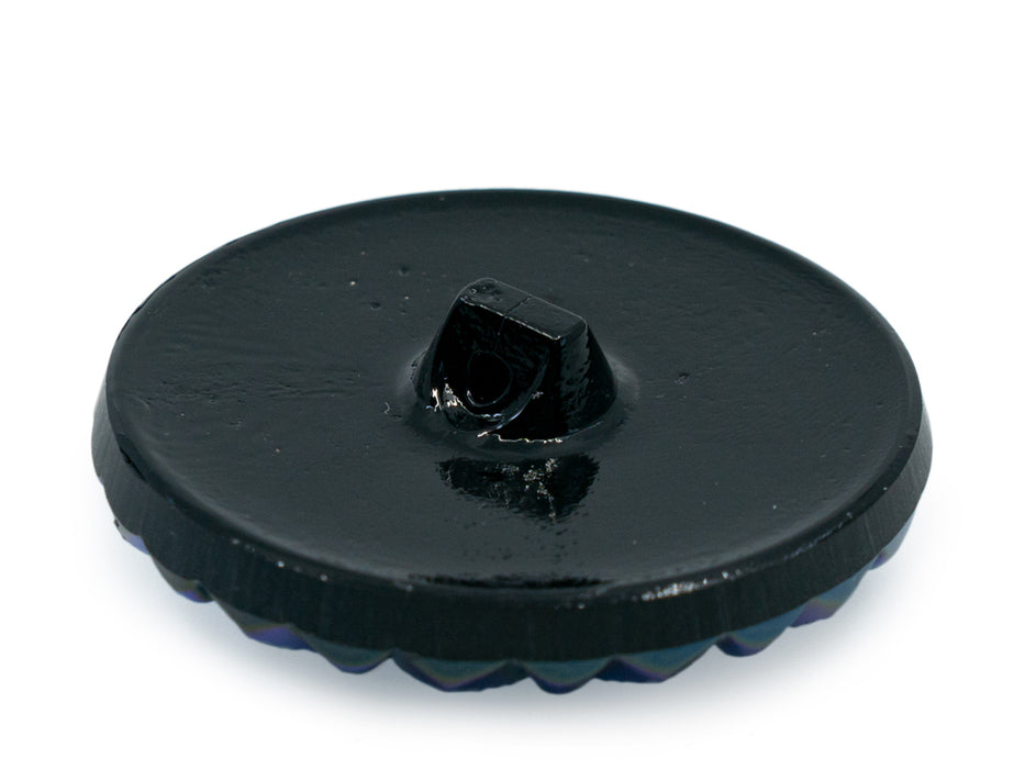 1 pc Czech Glass Buttons Hand Painted, Size 16 (36.0mm | 1 3/8''), Black AB Floral Motif, Czech Glass