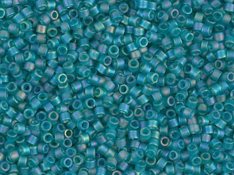 Delica Seed Beads 15/0, Transparent Caribbean Teal Matted AB, Miyuki Japanese Beads