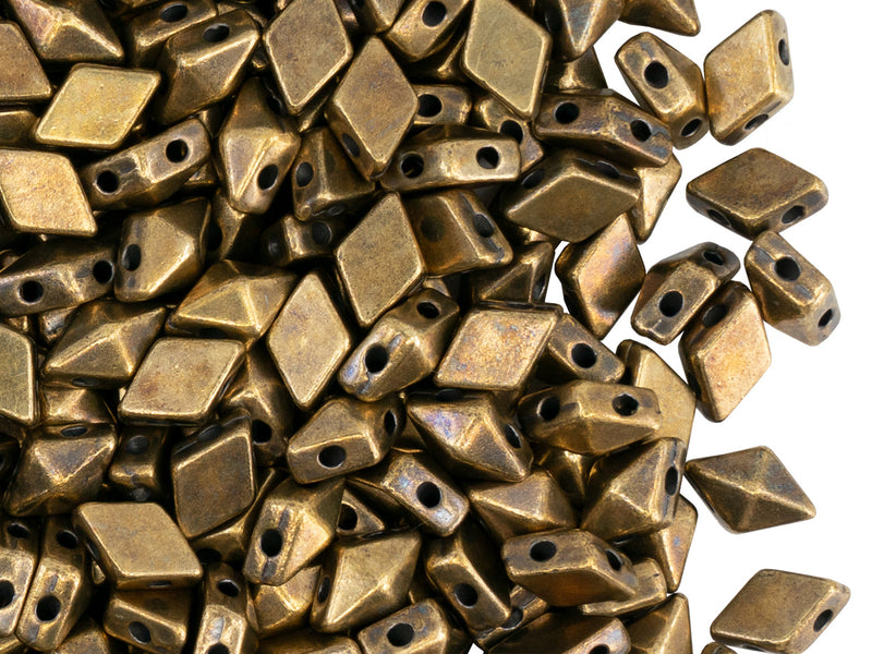 Diamonduo™ Beads 5x8 mm, 2 Holes, Plated Antique Brass, Metal