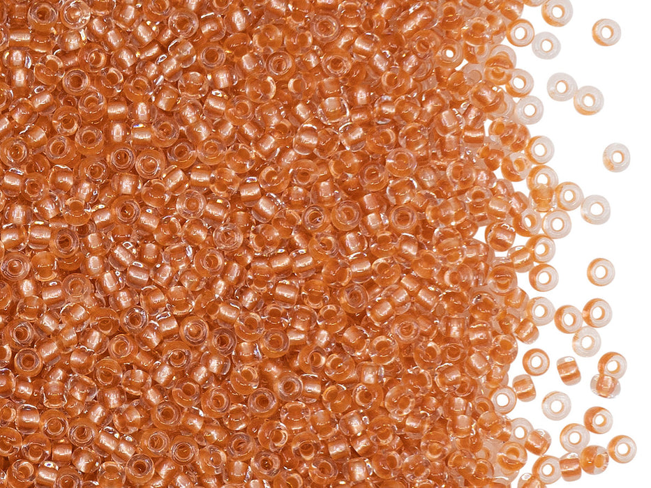 Rocailles Seed Beads 10/0, Crystal Brown Orange Pearl Lined, Czech Glass