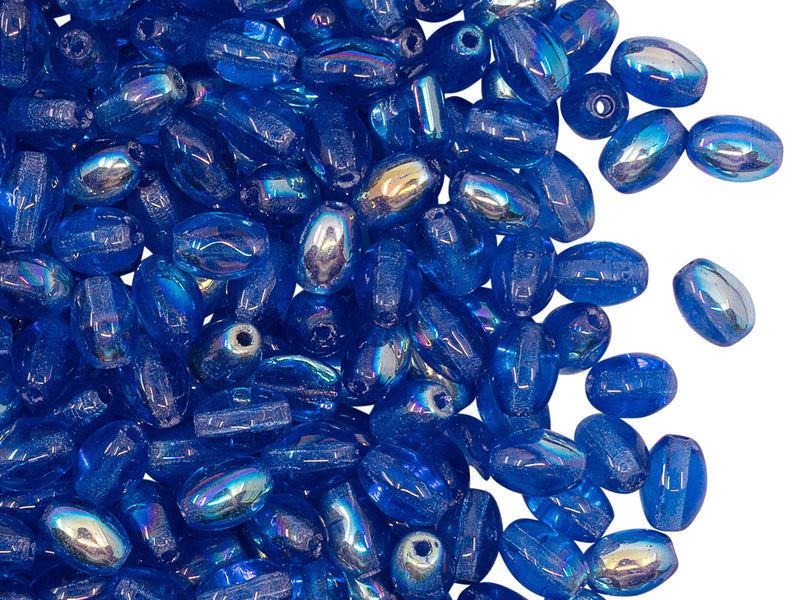 Olive Beads 6x4 mm, Transparent Sapphire AB, Czech Glass