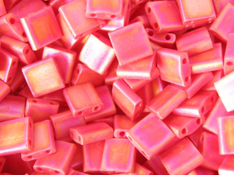 Tila™Beads 5x5 mm, 2 Holes, Opaque Dark Red Matted AB, Miyuki Japanese Beads