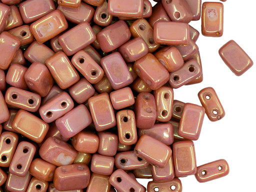 Brick Beads 4.5x3x6.5 mm, 2 Holes, Chalk White Red Luster, Czech Glass