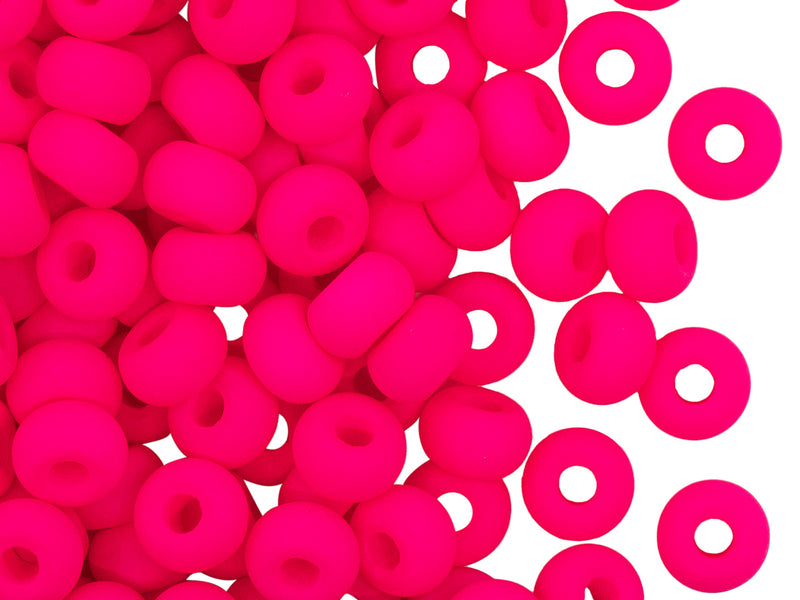 Pony Beads 7x5 mm, Neon Pink, Czech Glass