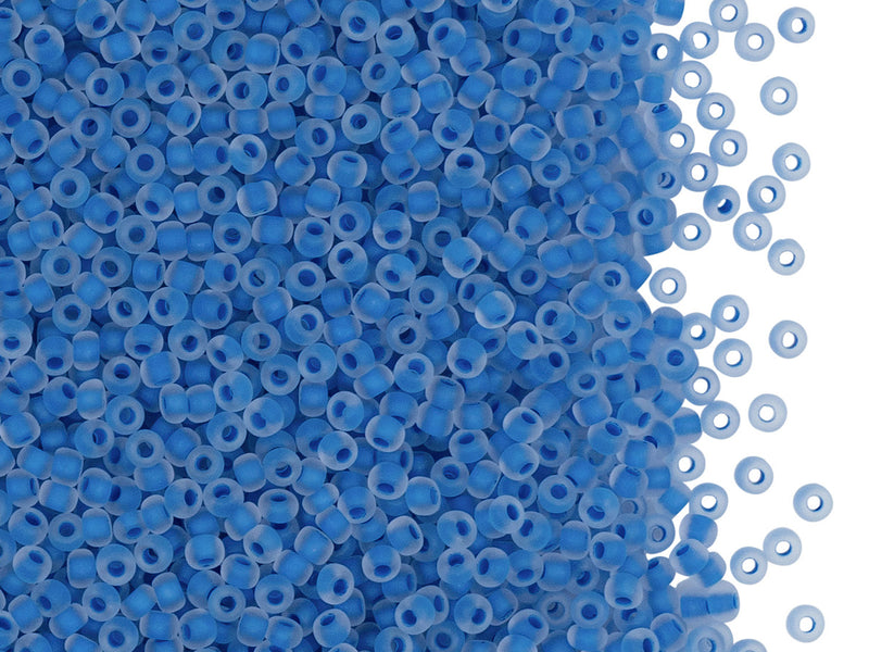 Rocailles Seed Beads 10/0, Crystal Matte Blue Lined, Czech Glass