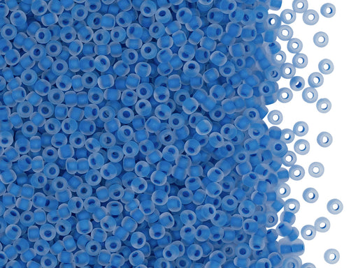 Rocailles Seed Beads 10/0, Crystal Matte Blue Lined, Czech Glass