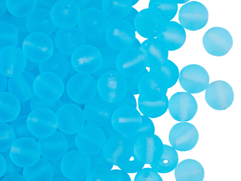 Round Beads 6 mm, Aquamarine Matte, Czech Glass