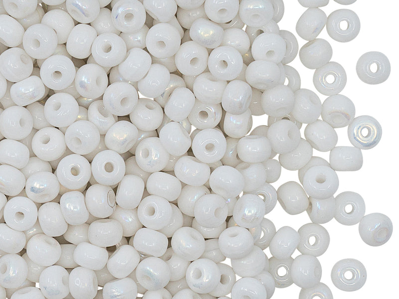 Pressed Seed Beads 4 mm, White AB, Czech Glass