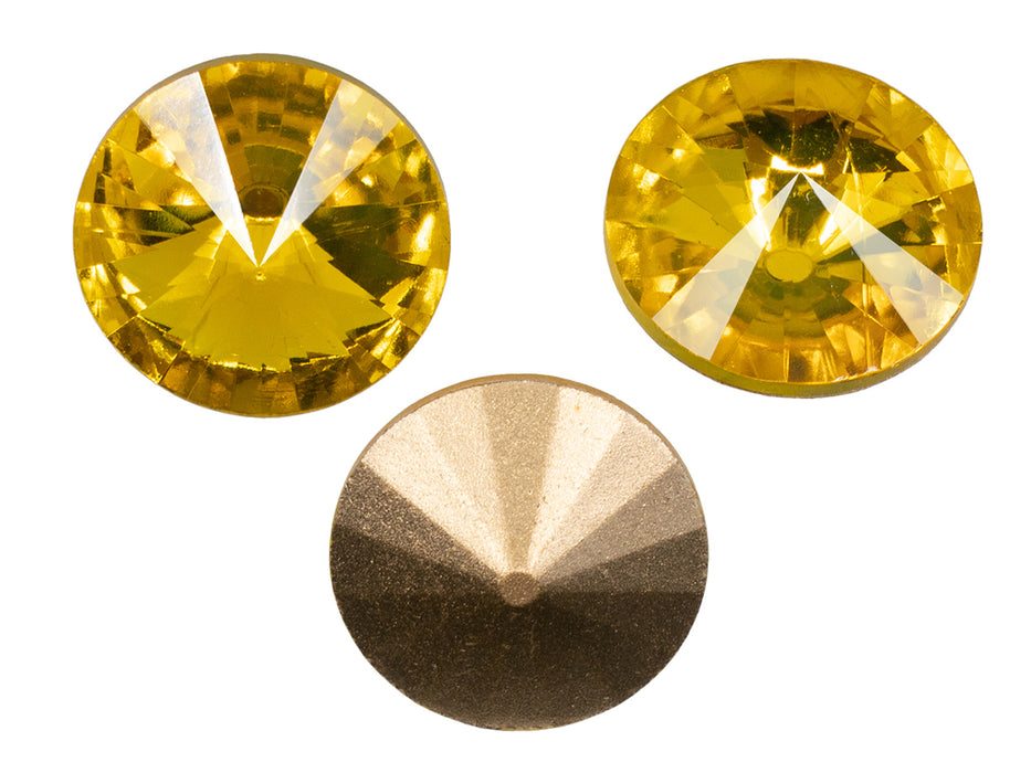 Matubo Rivoli 18 mm, Jonquil Yellow Gold Foiled, Czech Glass