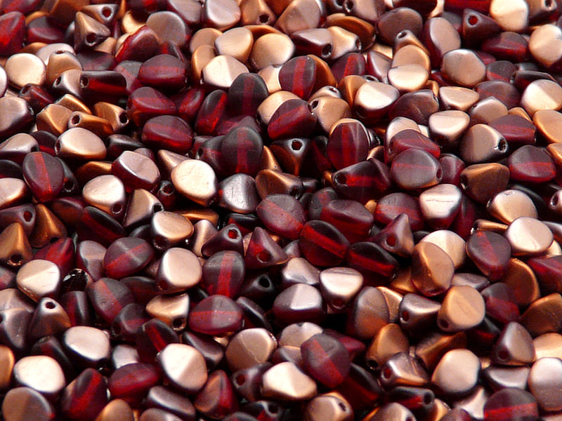 Pinch Beads 5x3.5 mm, Ruby Half Sunset Matte, Czech Glass