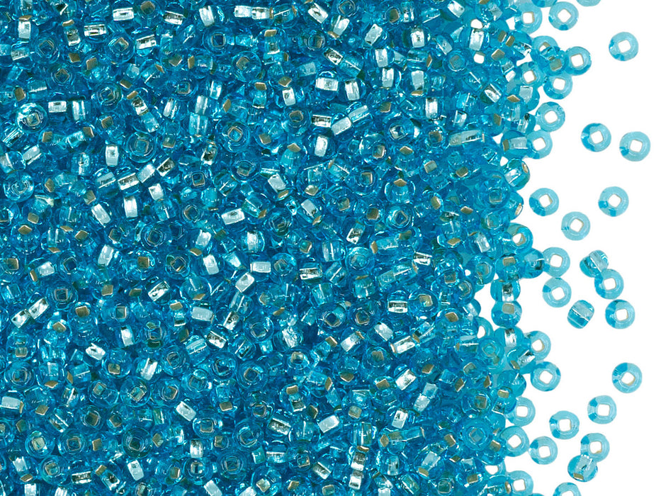 Rocailles Seed Beads 10/0, Transparent Aquamarine Silver Lined, Czech Glass