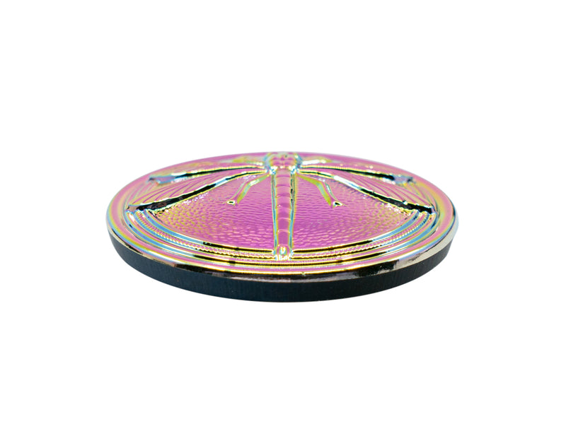 1 pc Czech Glass Button Hand Painted, Size 14 (31.5mm | 1 1/4''), Jet Vitrail Purple Green, Czech Glass
