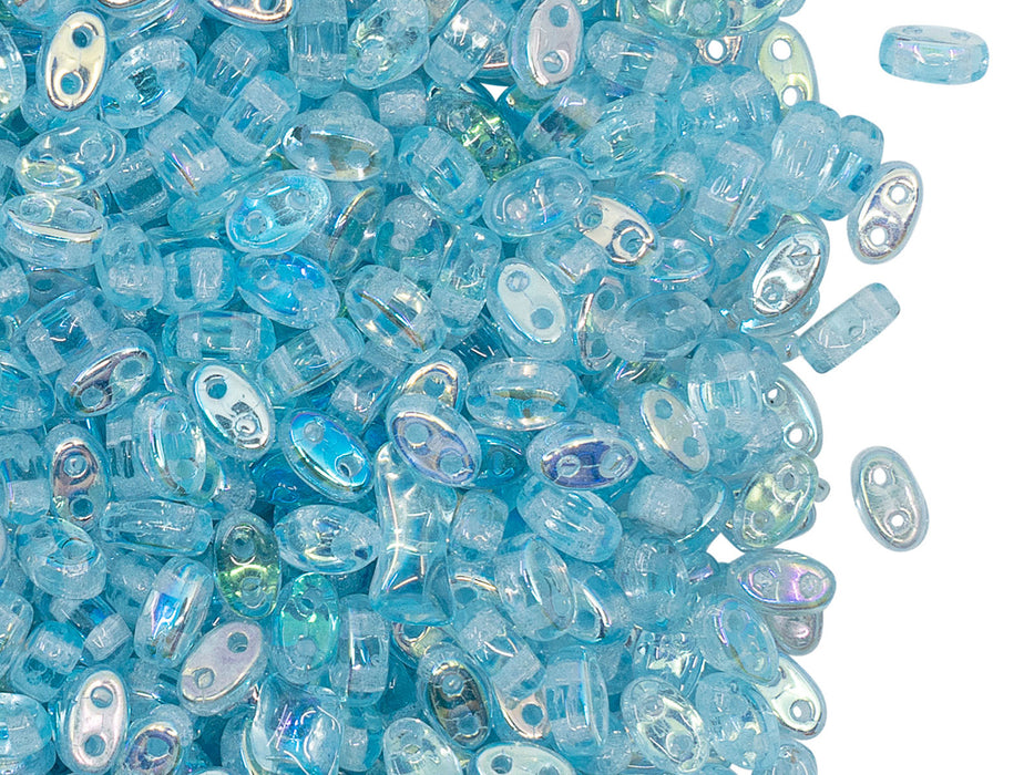 Oval Flat Beads 5x3x2.5 mm, 2 Holes, Aquamarine Blue AB, Czech Glass