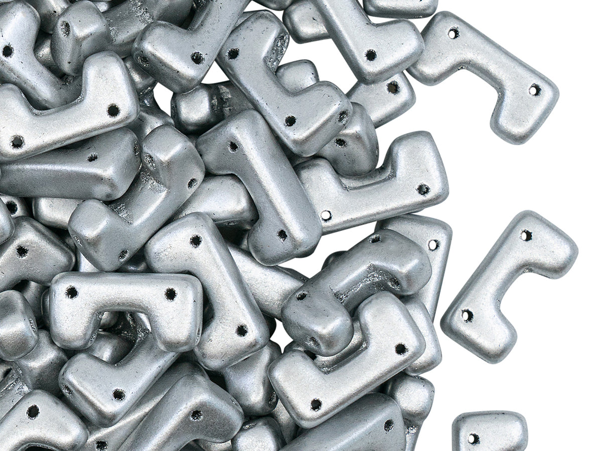 Telos® par Puca® Beads 12x6x3.5 mm, 4 Holes, Silver Aluminum Matte, Czech Glass