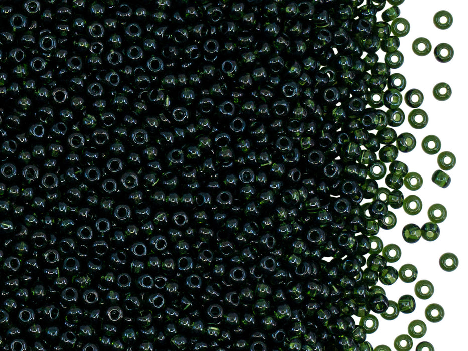 Rocailles Seed Beads 11/0, Dark Green Transparent, Czech Glass