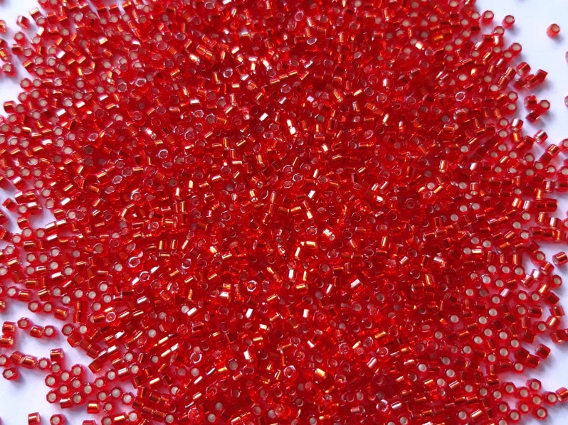 Delica Beads Cut 10/0, Flame Red Silverline, Miyuki Japanese Beads