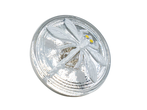1 pc Czech Glass Buttons Hand Painted, Size 8 (18.0mm | 3/4''), Crystal Silver With White Dragonfly, Czech Glass
