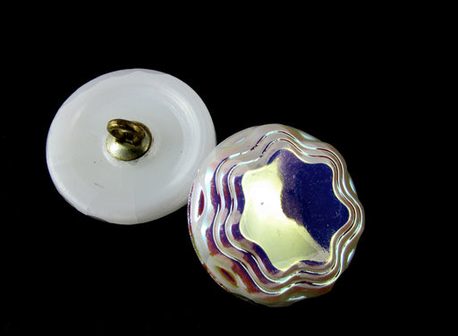 Czech Glass Button Hand Painted, Size 8 (18.0mm | 3/4''), White AB, Czech Glass