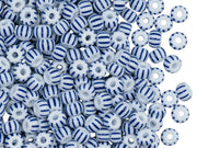 Rocailles Seed Beads 5/0, Chalk White With Blue Strips, Czech Glass