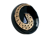 Czech Glass Buttons Hand Painted, Button Size 8, Jet Black with Gold Spital Dotted Ornament, Concave, Czech Glass