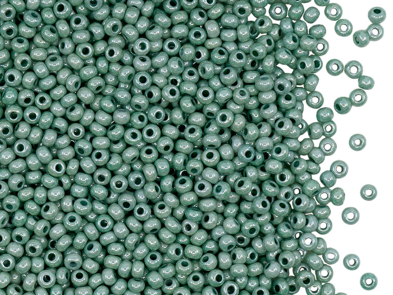 Rocailles Seed Beads 10/0, Opaque Green Luster, Czech Glass