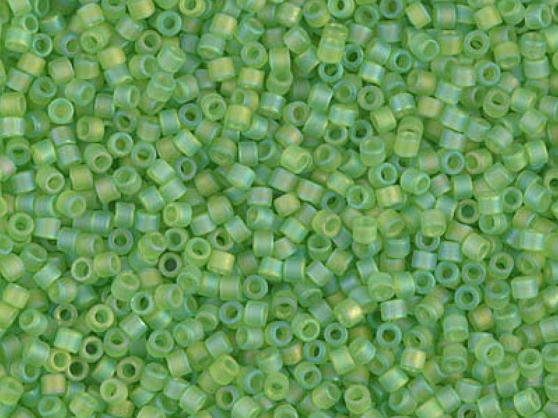 Delica Seed Beads 15/0, Transparent Lime Matted AB, Miyuki Japanese Beads