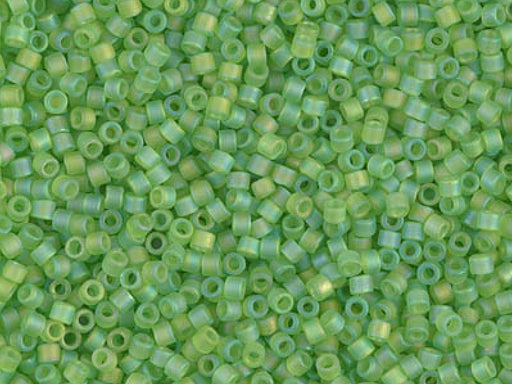 Delica Seed Beads 15/0, Transparent Lime Matted AB, Miyuki Japanese Beads