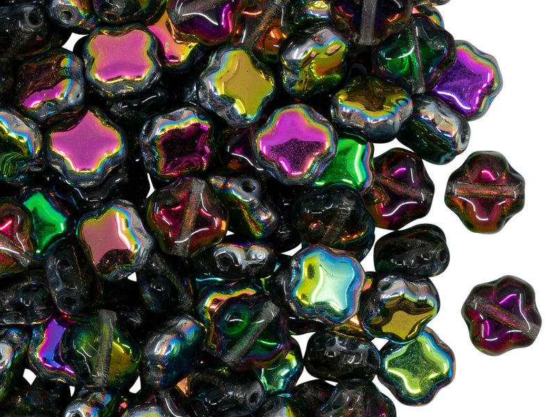 Four Pointed Star Beads 7x7x4 mm, Crystal Vitrail, Czech Glass