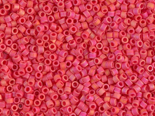 Delica Seed Beads 15/0, Opaque Cranberry AB Matted, Miyuki Japanese Beads