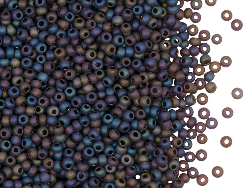 Rocailles Seed Beads 10/0, Dark Topaz Matte Iris, Czech Glass