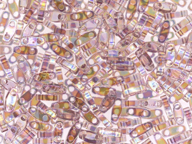 Quarter Tila™Beads 5x1.2x1.9 mm, 2 Holes, Transparent Smoky Amethyst AB, Miyuki Japanese Beads