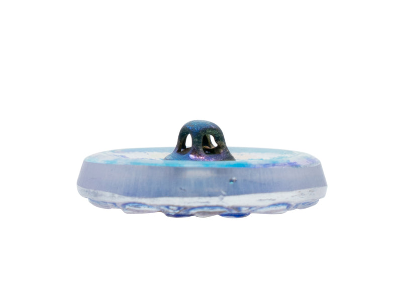 1 pc Czech Glass Buttons Hand Painted, Size 8 (18.0mm | 3/4''), Crystal AB With Blue Scales Ornament, Czech Glass