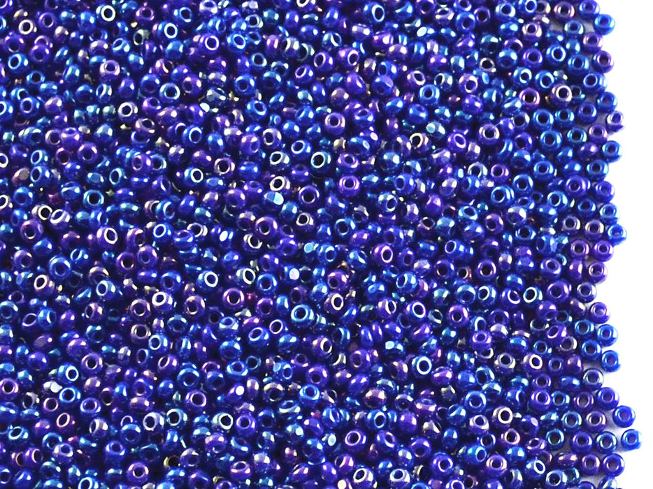 1-Cut Charlotte Beads Preciosa Ornela 13/0, Blue Opaque Rainbow, Czech Glass