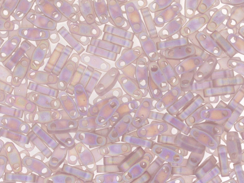 Quarter Tila™Beads 5x1.2x1.9 mm, 2 Holes, Transparent Smoke Amethyst Matted AB, Miyuki Japanese Beads
