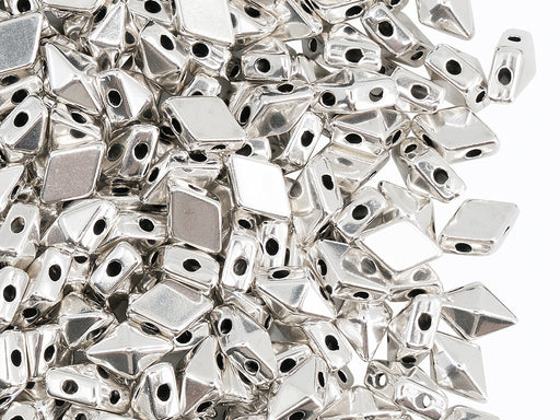 Diamonduo™ Beads 5x8 mm, 2 Holes, Plated Silver, Metal