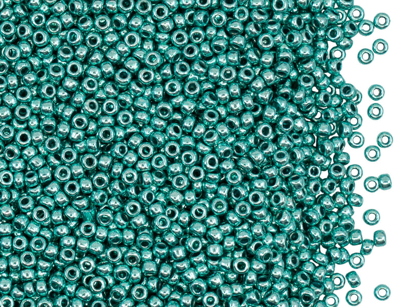 Rocailles Seed Beads 11/0, Turquoise Green Metallic, Czech Glass