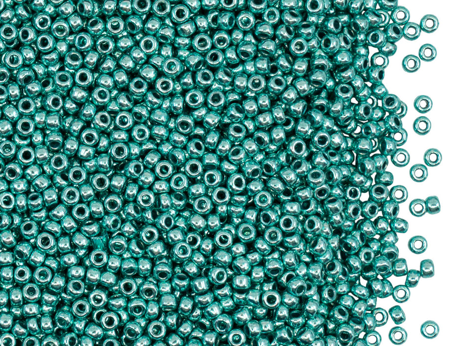 Rocailles Seed Beads 11/0, Turquoise Green Metallic, Czech Glass