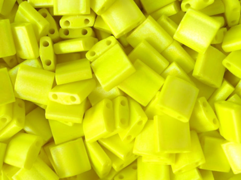 Tila™Beads 5x5 mm, 2 Holes, Opaque Yellow Matted AB, Miyuki Japanese Beads