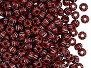 Rocailles Seed Beads 5/0, Red With Black White Strips, Czech Glass