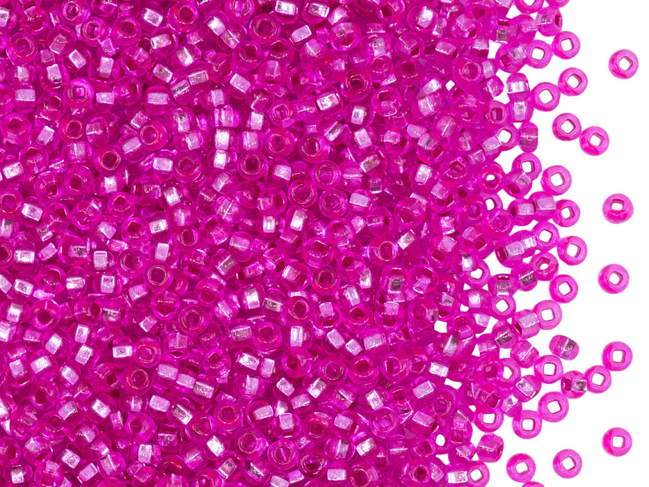 Rocailles Seed Beads 10/0, Pink Transparent Silver Lined, Czech Glass