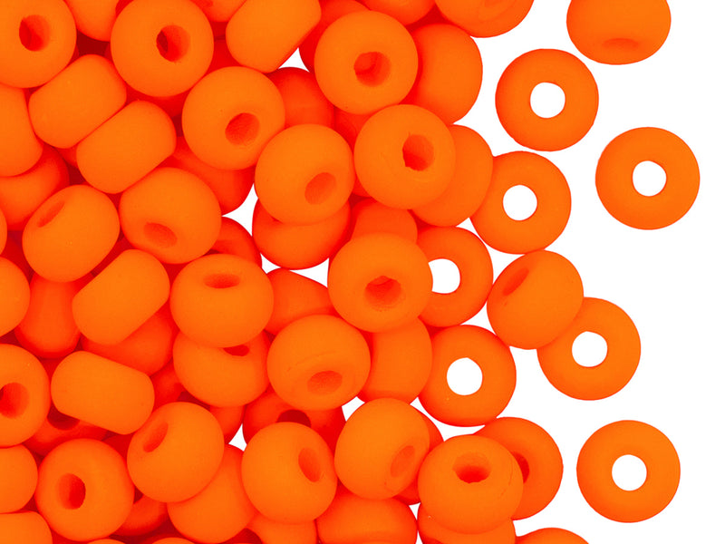 Pony Beads 7x5 mm, Neon Orange, Czech Glass