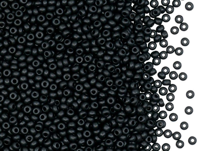 Rocailles 11/0, Black Micka Matte, Czech Glass