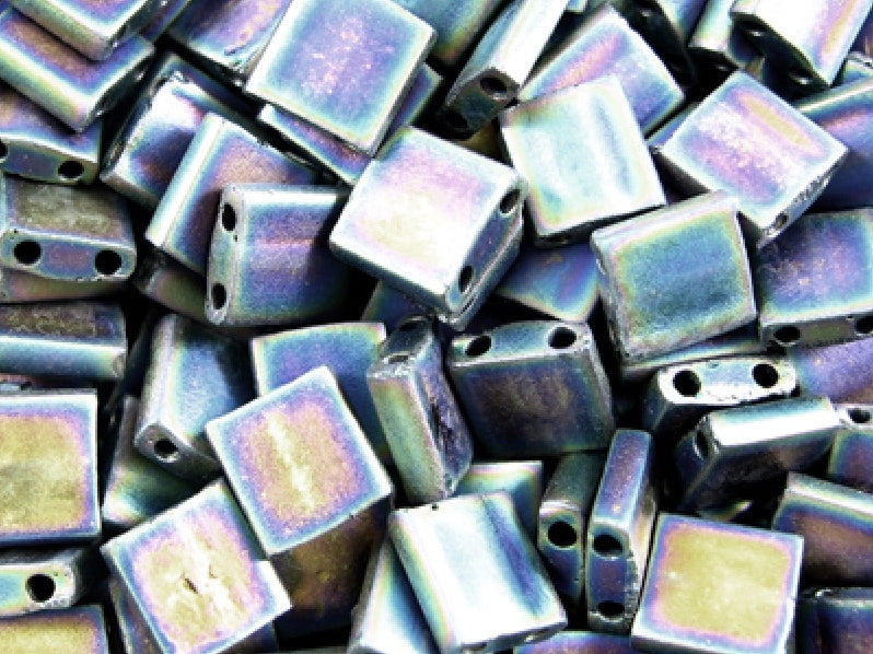 Tila™Beads 5x5 mm, 2 Holes, Matted Multi Iris, Miyuki Japanese Beads