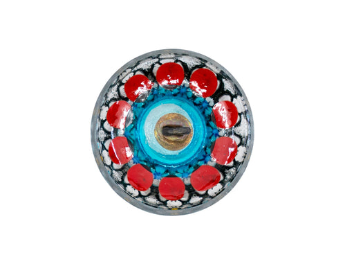 1 pc Czech Glass Buttons Hand Painted, Size 10 (22.5mm | 7/8''), Transparent With Red Flower Ornament, Czech Glass