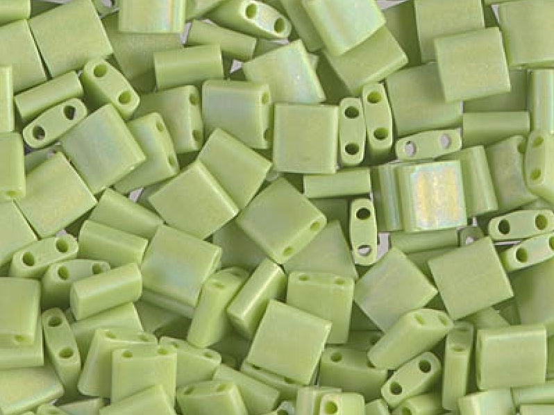 Tila™Beads 5x5 mm, 2 Holes, Opaque Chartreuse Matted AB, Miyuki Japanese Beads