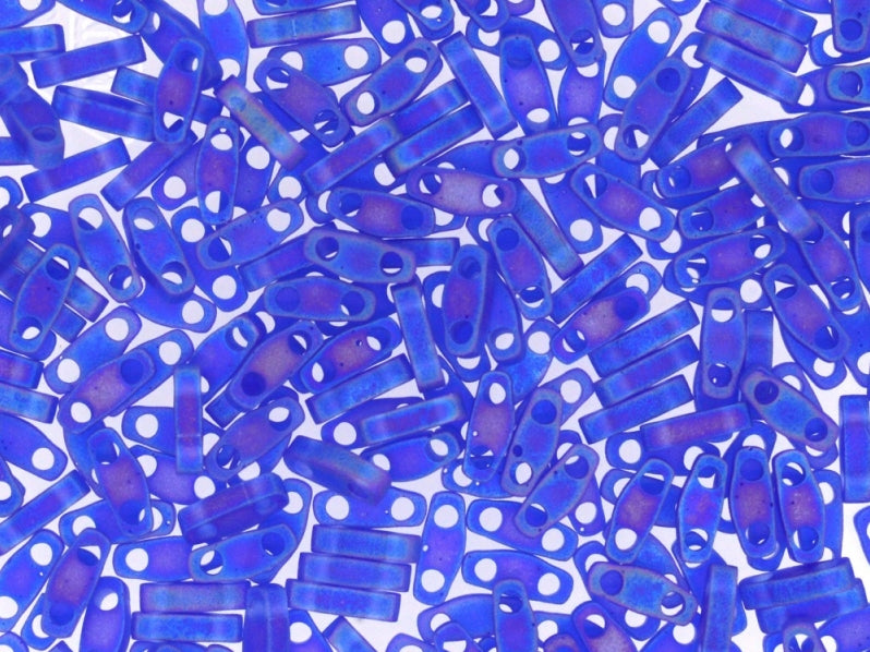 Quarter Tila™Beads 5x1.2x1.9 mm, 2 Holes, Transparent Cobalt AB, Miyuki Japanese Beads