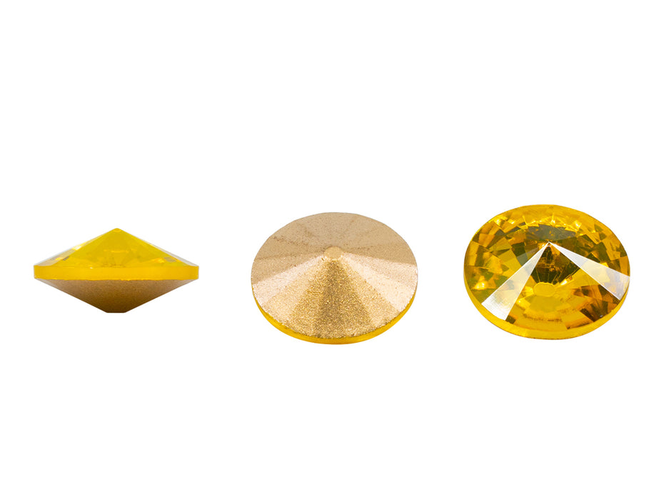 1 pc Matubo Rivoli 18 mm, Jonquil Yellow Gold Foiled, Czech Glass