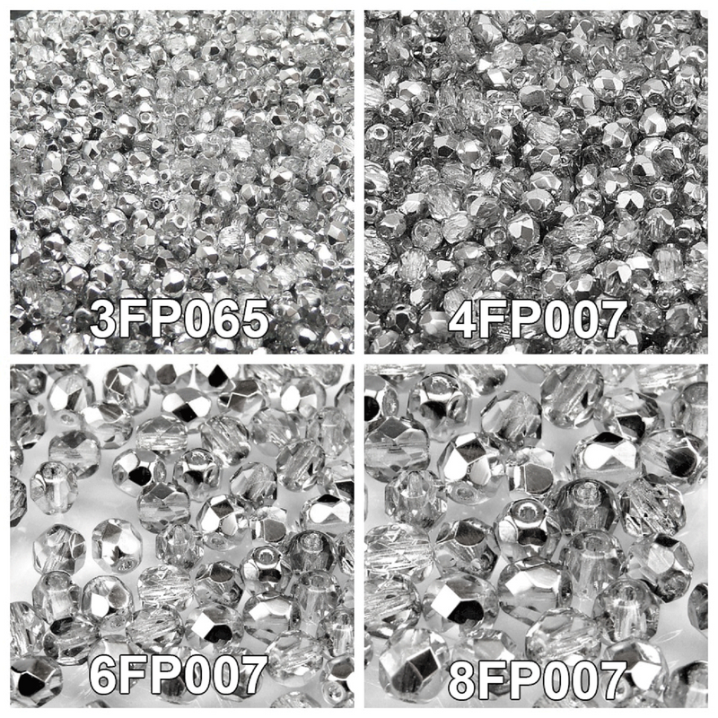 Set of Czech Fire-Polished Glass Beads Round 3mm, 4mm, 6mm, 8mm - Crystal Labrador